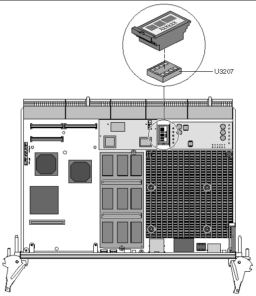 This diargarm shows how to align and where to install the Serial EEPROM when replacing it, it contains a blow-up image of the EEPROM.
