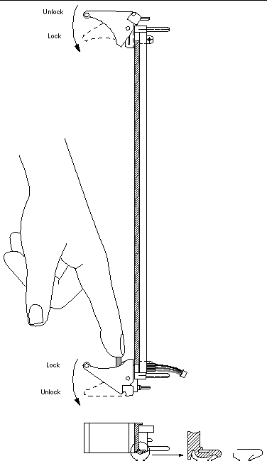 This diagram shows how to release/lock the ejector handles of the CP2140 board.