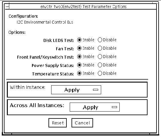 Screenshot of the env2test Test Parameter Options dialog box.