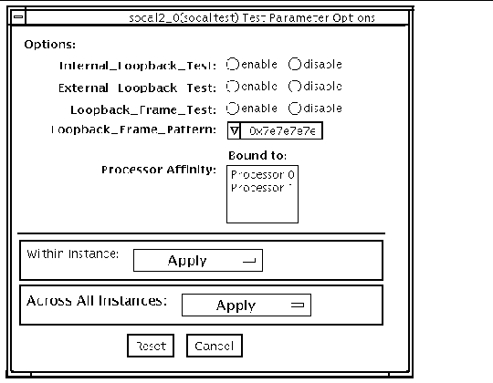Screenshot of the socaltest Test Parameter Options dialog box.