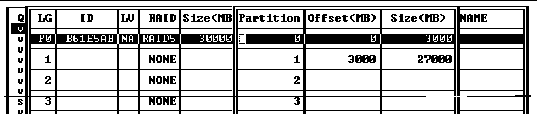 Screen capture shows the partition allocation with the 3000MB partition and the remaining 27000 MB storage allocated to the partition below.