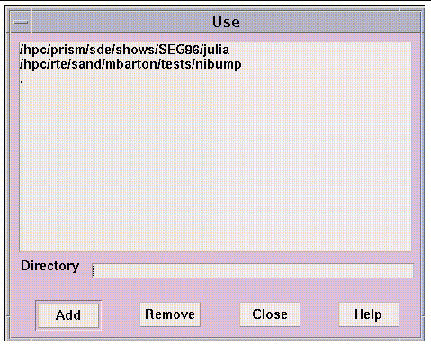 Screenshot of the Use window. Buttons are Add, Remove, Close, and Help.