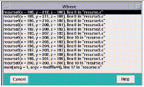 Screenshot of the Where window. Buttons are Cancel and Help.
