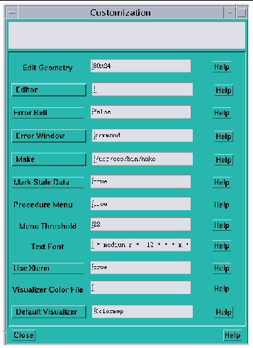 Screenshot of the Customize window.