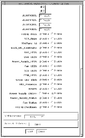 Screenshot of the alarmtest Test Parameter Options dialog box.