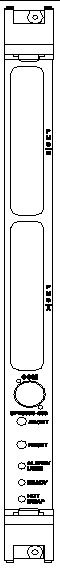 A typical Netra CP2300 cPSB board front panel in which the Alarm/User LED is the third from the bottom when PMC slots are at the top.