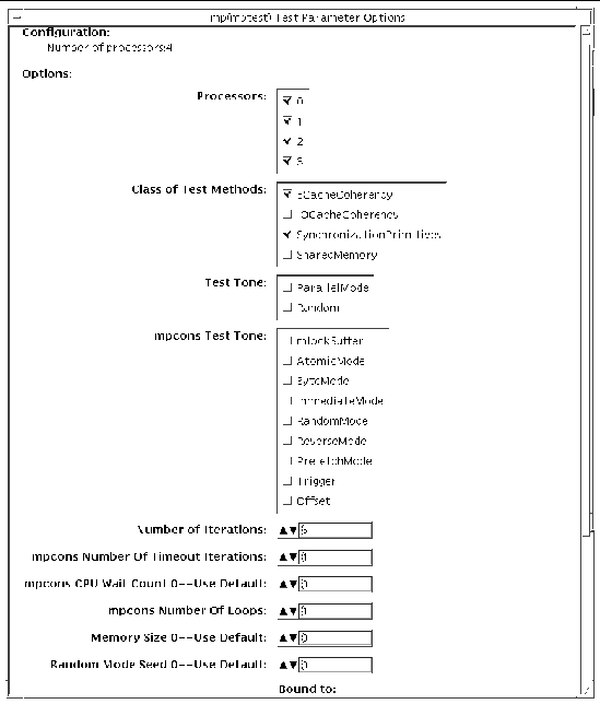 Screenshot of mptest Test Parameter Options dialog box.