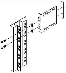 Figure showing how to secure the brackets to the rack.