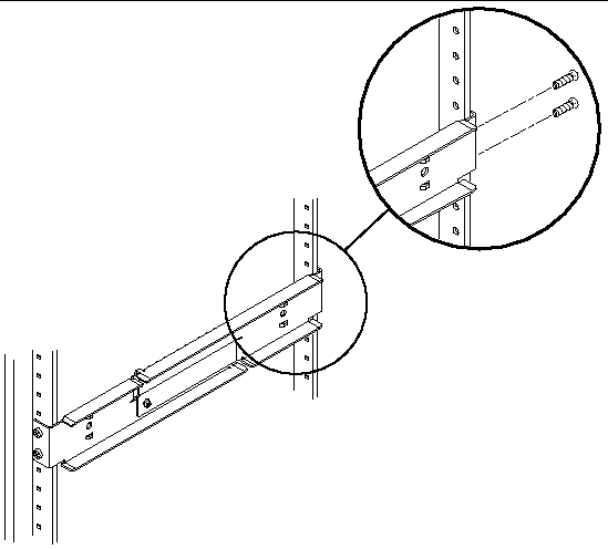 Figure showing how to secure the rear of the adjustable rails to the rack.