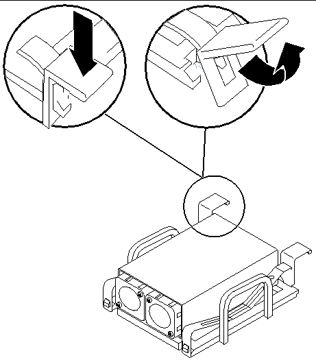 This figure shows how to unlock the heat sink fasteners.