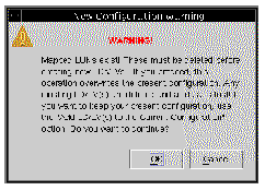 Screen capture of the New Configuration Warning window cautioning against overwriting the existing configuration.