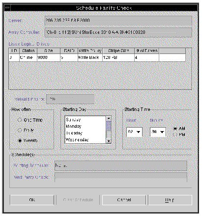 Screen capture showing the Schedule Parity Check window.