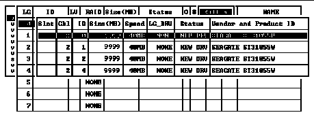Screen capture showing a submenu with a list of available physical drives and the ID 0 member drive is selected.
