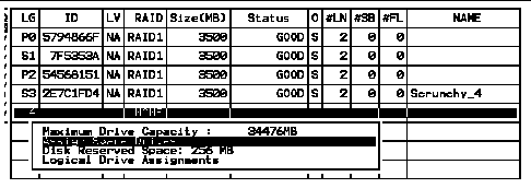 Screen capture showing submenu with "Assign Spare Drives" chosen.