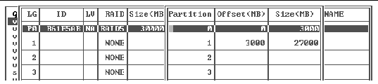 Screen capture shows the partition allocation with the 3000MB partition and the remaining 27000 MB storage allocated to the partition below.
