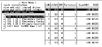 Screen capture showing CHL 1, ID 0, (Primary Control) and LUN 0 selected.