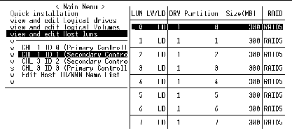 Screen capture showing CHL 1, ID 1, (Secondary Control) and LUN 0 selected.