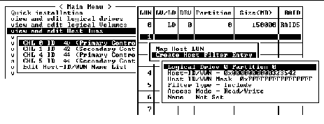 Screen capture shows "Logical Drive 0 Partition 0" selected in the filter configuration screen.