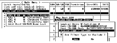 Screen capture shows the confirmation screen with "set Filter Type to Exclude? prompt displayed with "Yes" chosen.