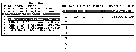 Screen capture shows the LUN table displayed.