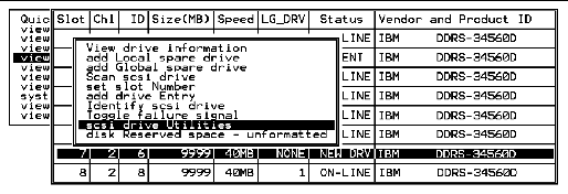 Screen capture showing "scsi drive Utilities" chosen.