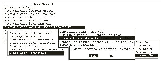 Screen capture shows "Password Validation Timeout" and "Always Check" chosen. The prompt is "Change Password Validation Timeout?"