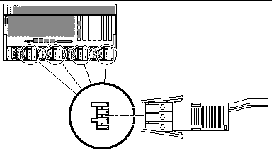 Figure showing how to connect the DC input power cable to the DC connectors.