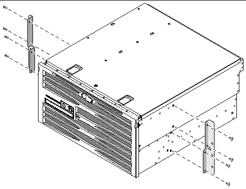 Figure showing where to secure the side brackets to the side of the server.
