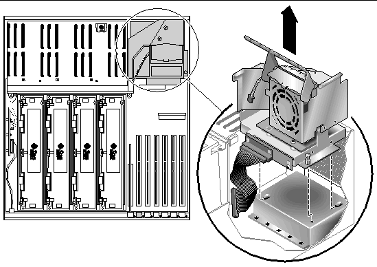 Figure showing how to remove the fan tray 3 assembly from the server.
