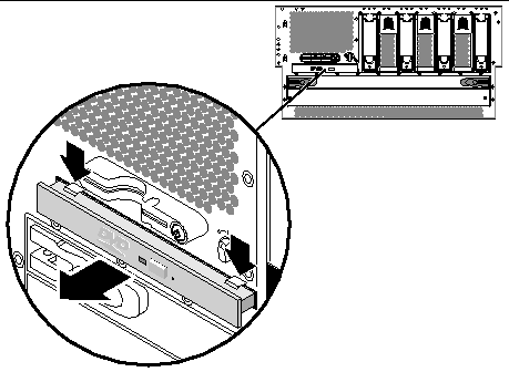 Figure showing how to remove a DVD drive from the system.