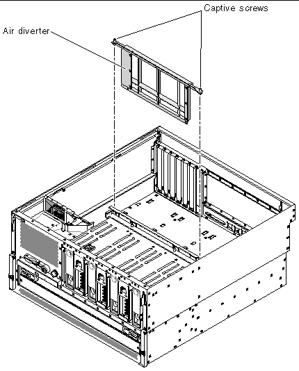 Figure showing how to remove the air diverter from the server.