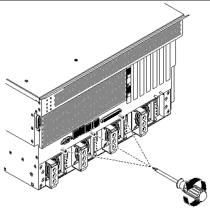 Figure showing how to unscrew the three motherboard screws located at the back panel.
