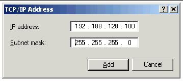 Screen capture of the Windows 2000 TC/IP Address dialog.
