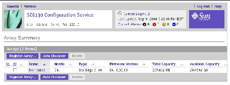 Screen capture showing an example of the Array Summary page.