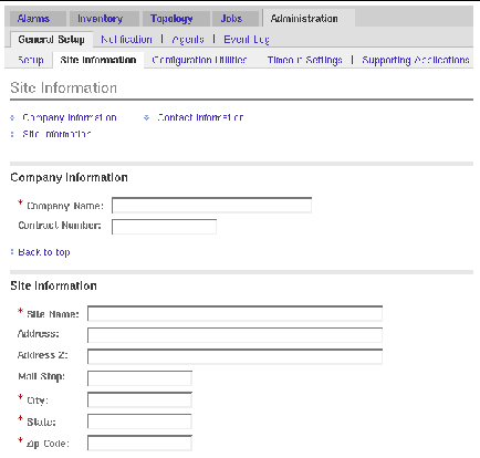 Screen capture of the Site Information page. 