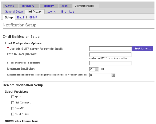 Screen capture of the top portion of the Notification Setup page.
