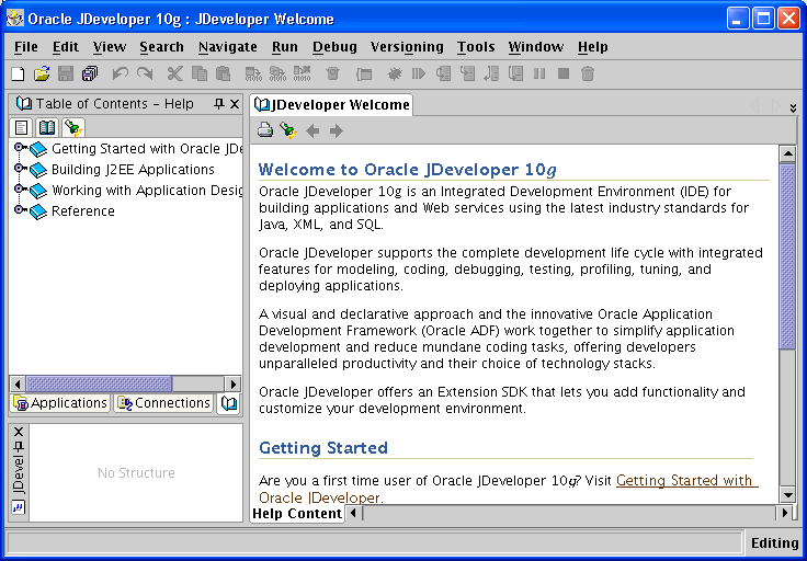 JDeveloper Welcome page