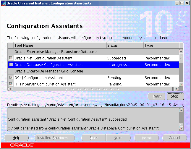 Configuration assistants that are being executed.