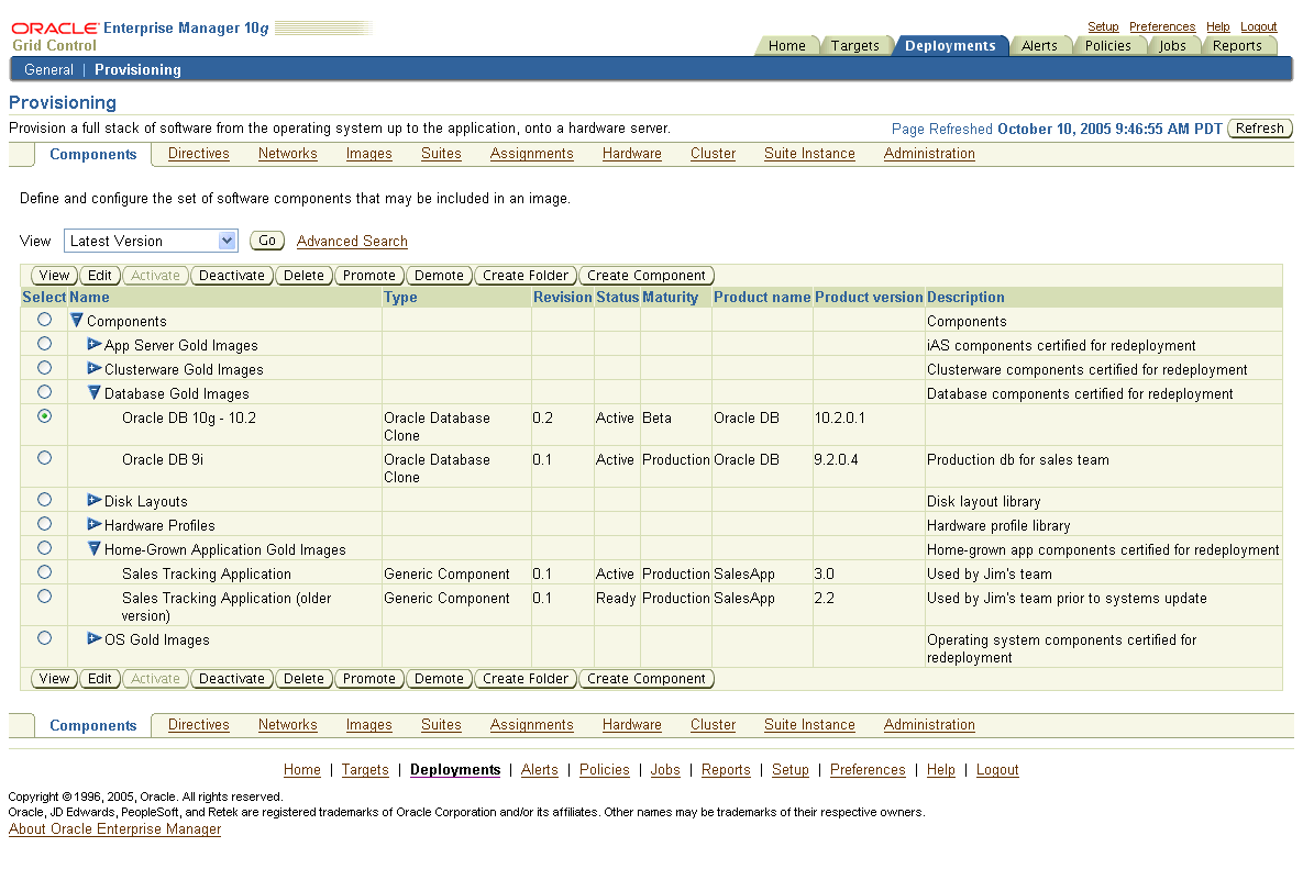 This figure shows a screenshot of the Enterprise Manager Provisioning Software Library