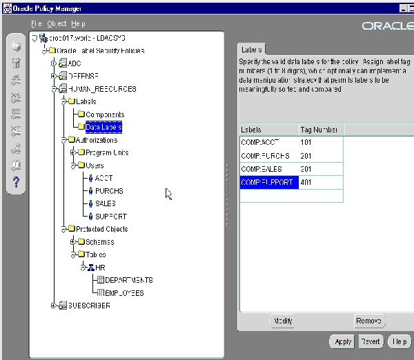 Oracle policy manager interface