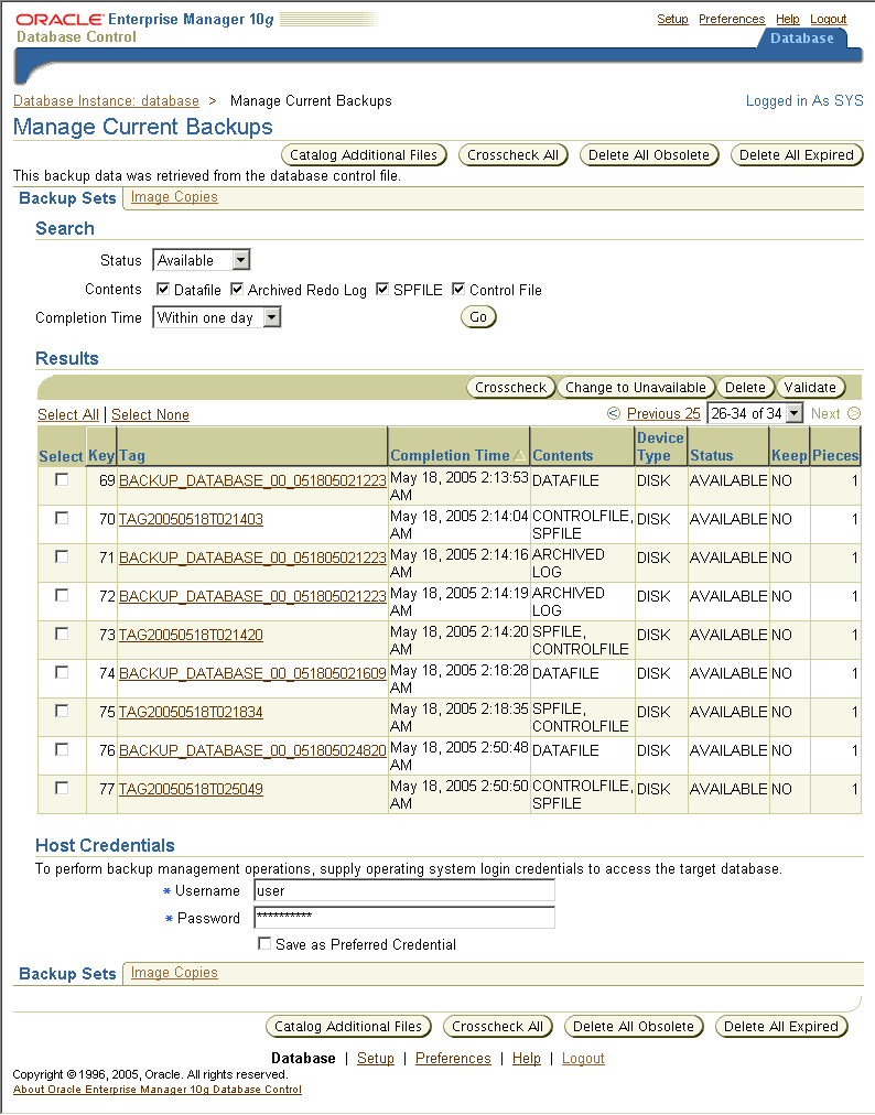 Description of 10gR2_manage_backups.gif follows