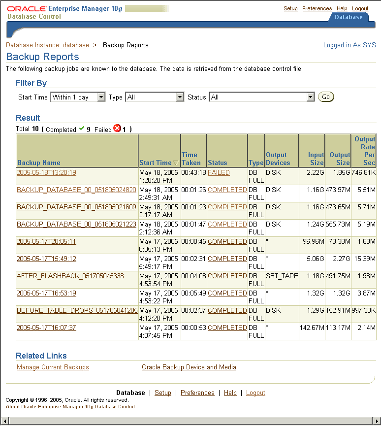 Description of 10gr2_backup_reports.gif follows