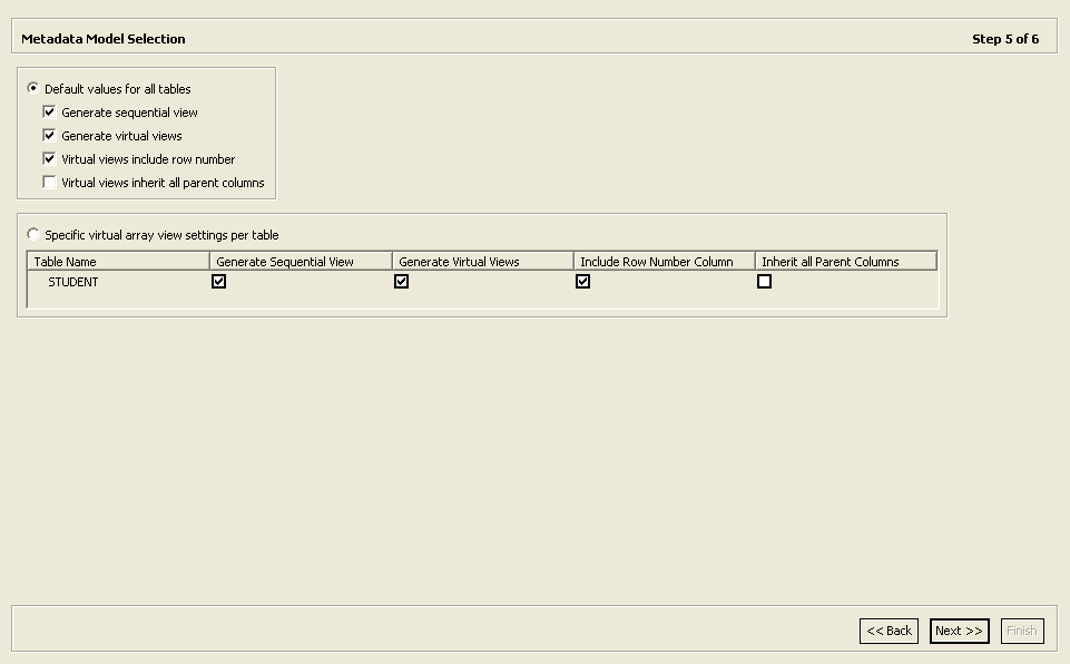 The image shows the Metadata Model Selection screen.