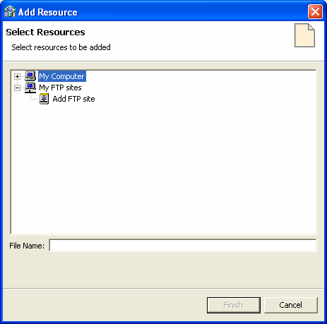 Add Resource screen used to navigate to COBOL files