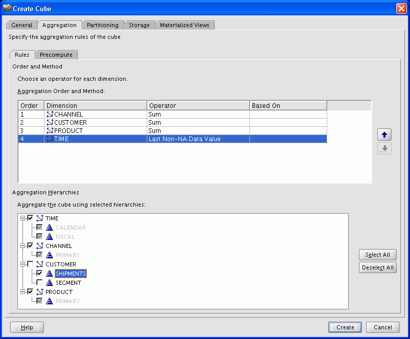 Create Cube dialog box, Rules subtab