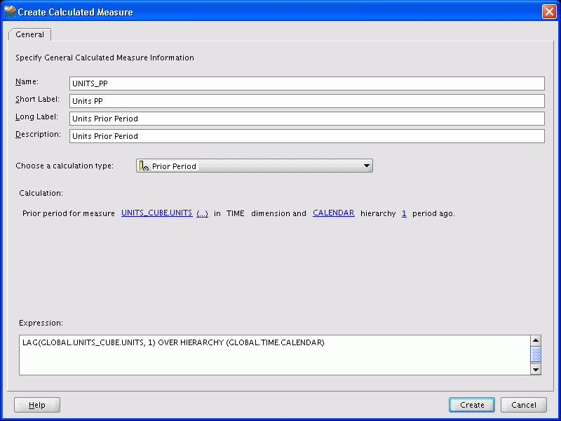 Create Calculated Measure dialog box