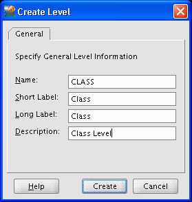 Create Level dialog box