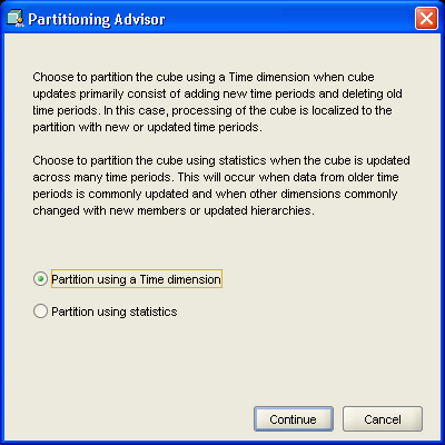 Partitioning Advisor dialog box