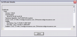 Screen capture of Certificate Details dialog