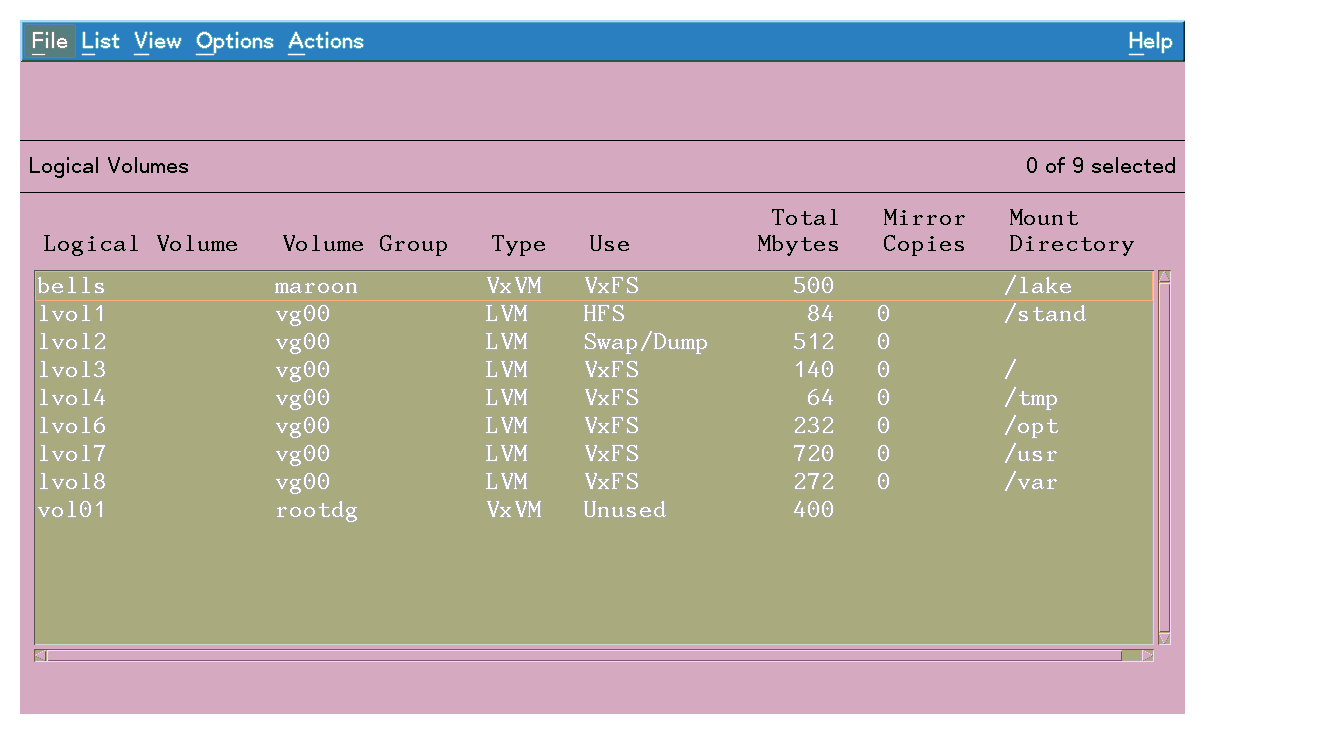 Listing LVM Logical Volumes and VxVM Volumes with SAM